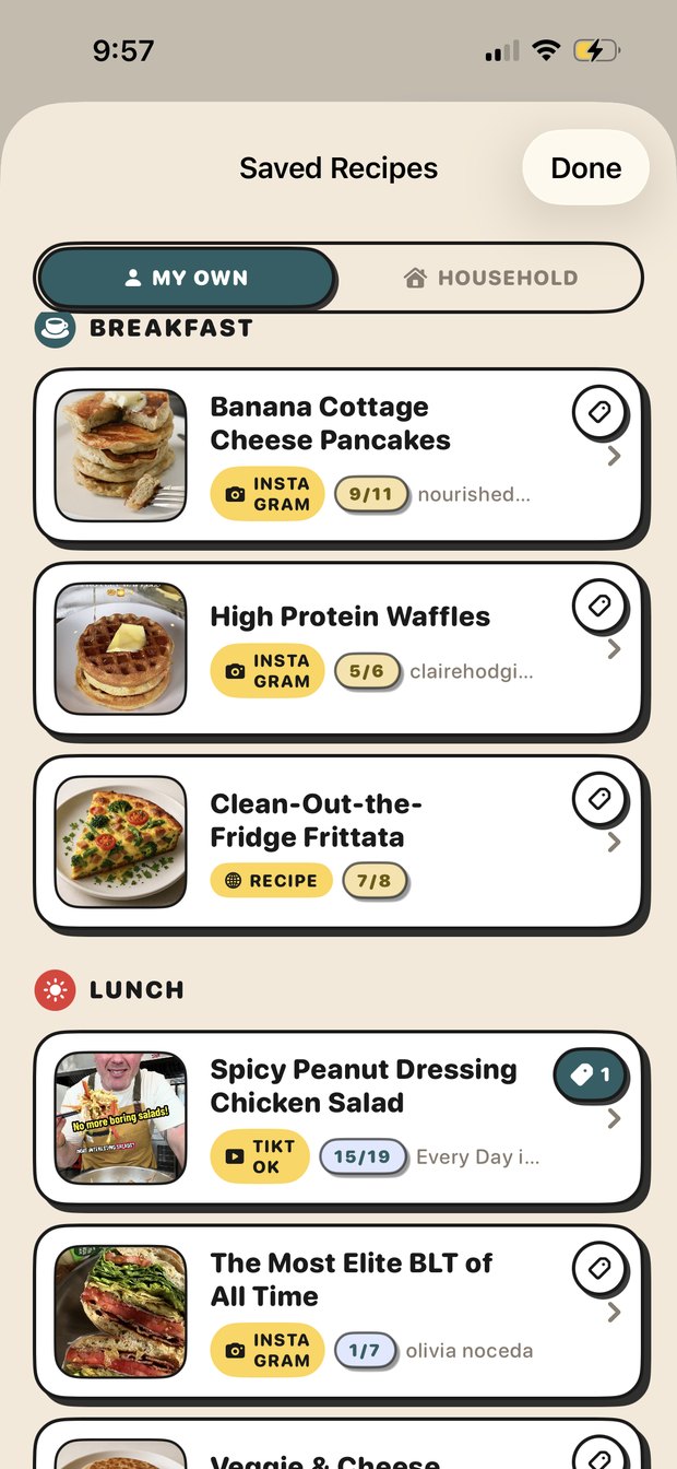 Trepo app saved recipes from social